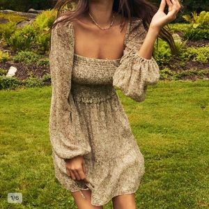 Dynamite Floral Long Sleeve Smocked Mini dress in XS